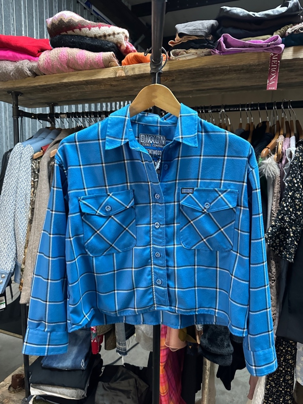 DIXXON Blue Plaid Cropped Button-Up Shirt